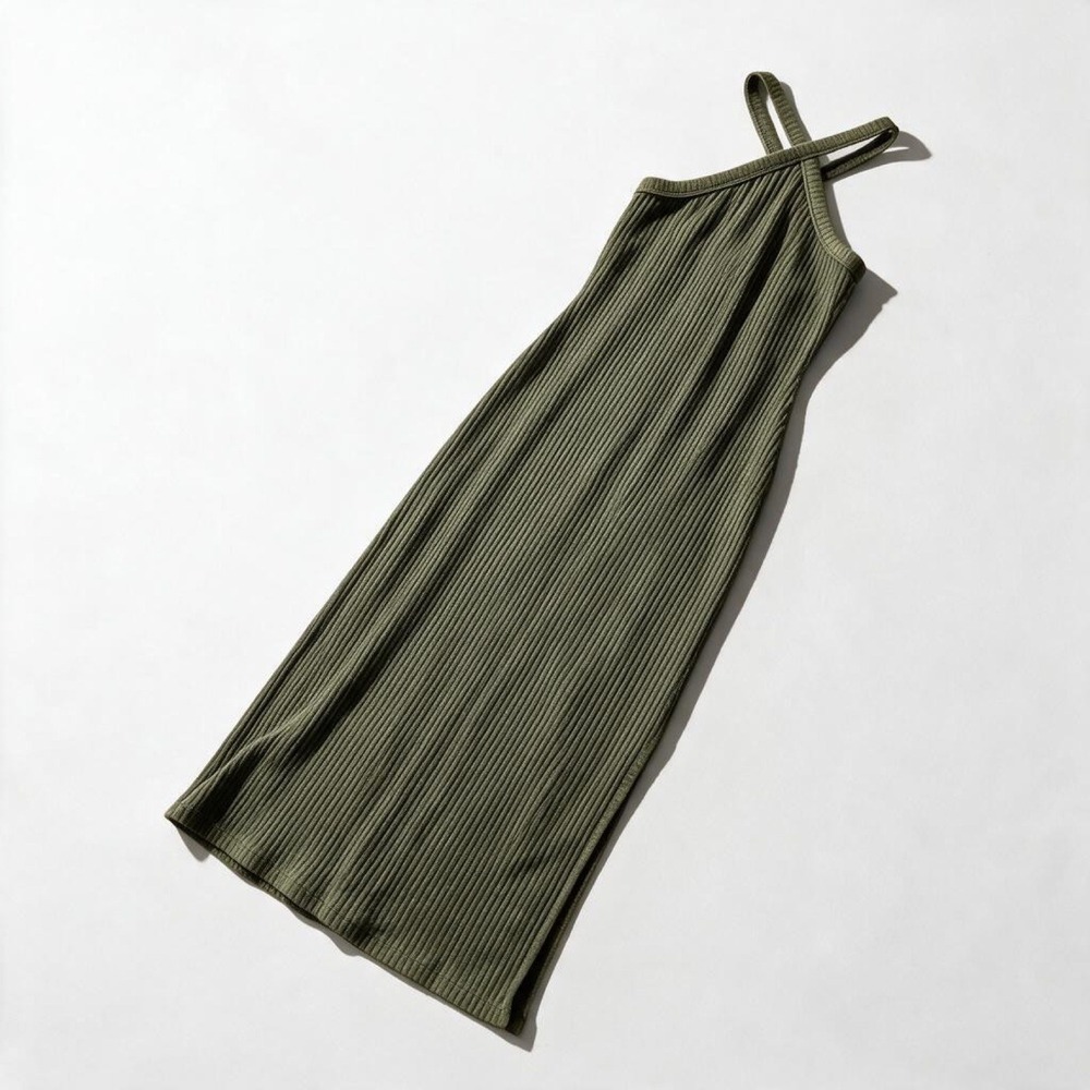 Old Navy Womens S Olive Green Ribbed Halter Maxi Dress Casual Fitted